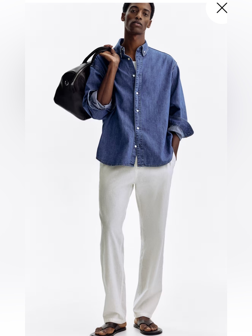 H&M Linen Blend Pants with button fly and waist tie